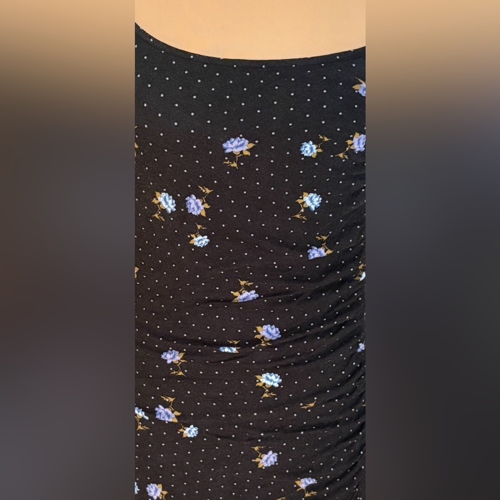 FREE PEOPLE CELIA MINI DRESS BLACK POLKA DOT BLUE FLORAL SIZE SMALL - Picture 8 of 10